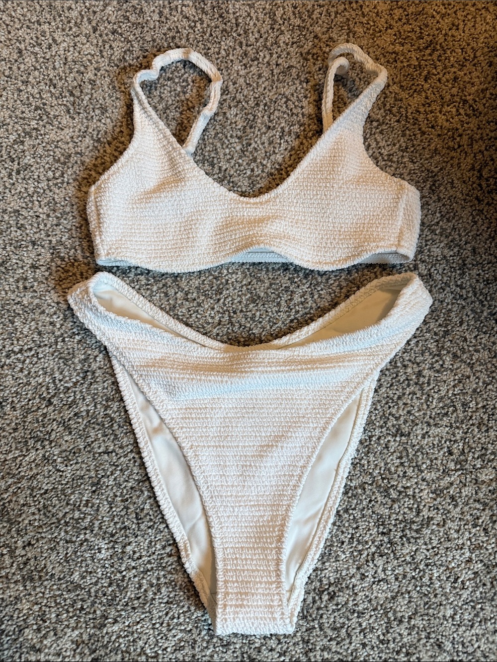 La Hearts White Textured Bikini Set